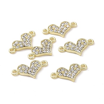 Alloy Crystal Rhinestone Connector Charms, Heart Links, Cadmium Free & Lead Free, Light Gold, 12x21.5x2mm, Hole: 1.6mm