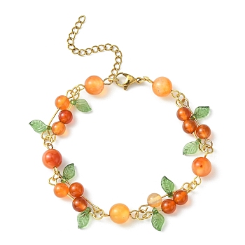 Fruit Autumn Theme Natural Carnelian Beaded Bracelets, 304 Stainless Steel Bracelet for Women, Golden, 8-1/8 inch(20.5cm)