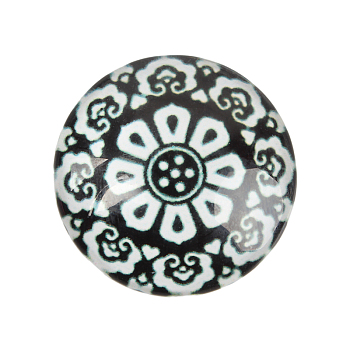Floral Photo Glass Cabochons, Half Round/Dome
, Black, 12x4mm