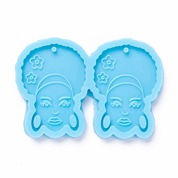 DIY Pendant Silicone Molds, for Earring Making, Resin Casting Molds, For UV Resin, Epoxy Resin Jewelry Making, Woman, Sky Blue, 42x63x5.5mm, Hole: 2mm, Inner Diameter: 36.5x26.5mm