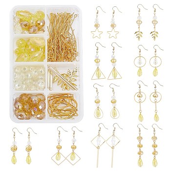 SUNNYCLUE DIY Jewelry Set Making Kit, Brass Linking & Pendant & Earring Hook & Jump Ring & Pins & Bead, Alloy Pendant, Glass Beads, Iron Links, Golden, 200pcs/box