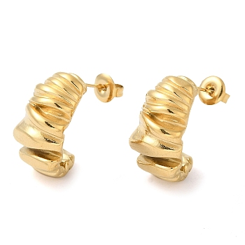 Ion Plating(IP) 304 Stainless Steel Twist Stud Earrings, Real 14K Gold Plated, 22x12mm