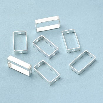 Brass Bead Frame, with 2 Hole, Rectangle, Silver, 15x8x2.8mm