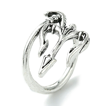 Three Fork Alloy Open Cuff Ring, Lead Free & Cadmium Free, Antique Silver, 14mm, Inner Diameter: 17mm