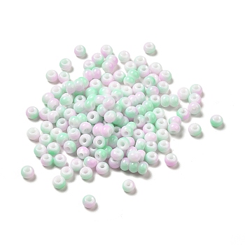 6/0 Opaque Glass Seed Beads, Round Hole, Rondelle, Pale Turquoise, 4~4.5x3~4mm, Hole: 0.8~1.5mm