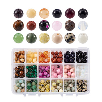 270Pcs 18 Colors Natural & Synthetic Gemstone Beads, Round, 8~8.5mm, Hole: 1mm, 15pcs/color