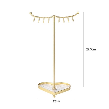 Acrylic Tray & Iron Necklace Display Stands, Necklace Storage, Heart, Golden, 12x27.5cm