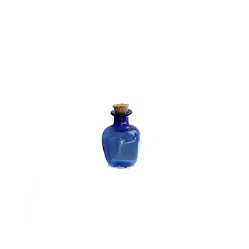 Miniature Glass Empty Wishing Bottles, with Cork Stopper, Micro Landscape Garden Dollhouse Accessories, Photography Props Decorations, Midnight Blue, 20x27mm