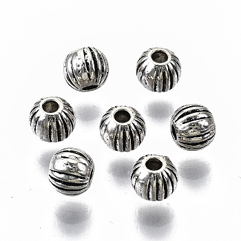Tibetan Style Alloy Beads, Round, Cadmium Free & Lead Free, Antique Silver, 4x3mm, Hole: 1.2mm