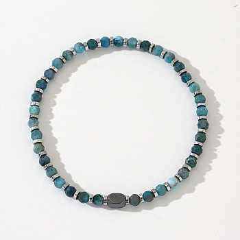 Bohemian Style Natural Apatite Faceted Round Bead Stretch Bracelets for Women Men, 7-1/4 inch(18.5cm)