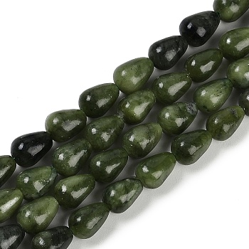 Dyed Natural White Jade Beads Strands, Teardrop, Dark Green, 9x6mm, Hole: 0.8mm, about 50pcs/strand, 15.55''(39.5cm)