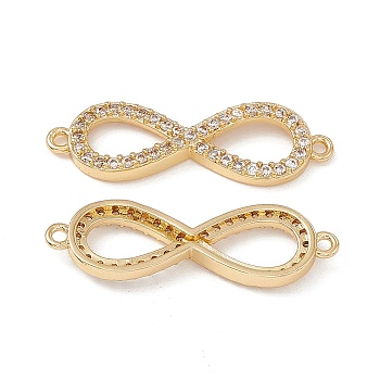 Brass Micro Pave Clear Cubic Zirconia Connector Charms, Infinity Links, Real 18K Gold Plated, 29x9x3mm, Hole: 1.2mm