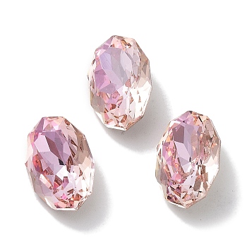 Glass Rhinestone Cabochons, Point Back & Back Plated, Faceted, Oval, Light Peach, 14x9.1x5mm