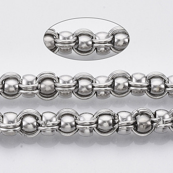 304 Stainless Steel Ball Chains, with Spool, Stainless Steel Color, link 1: 7x5x3.5mm, link 2: 8x1mm, about 16.4 Feet(5m)/roll