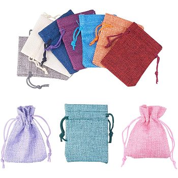 Burlap Packing Pouches Drawstring Bags, Mixed Color, 9x7cm, 10pcs/se