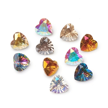 Electroplated Glass Rhinestone Cabochons, Pointed Back & Back Plated, Faceted, Heart, Mixed Color, 8x8x5mm