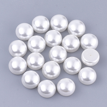 ABS Plastic Imitation Pearl Beads, Half Drilled, Dome/Half Round, White, 12x7.5mm, Half Hole: 1mm, about 1000pcs/bag