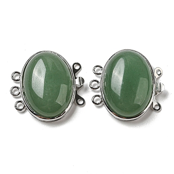 Aventurine Box Clasp, with Alloy Findings, Oval, 27x27x9.5~10.5mm, Hole: 2mm