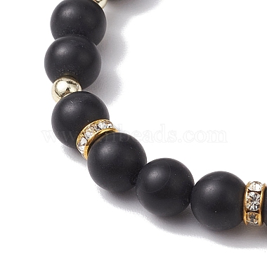 bracelets extensibles en perles d'agate noire naturelle givrée (teinte et chauffée)(BJEW-JB10565)-4