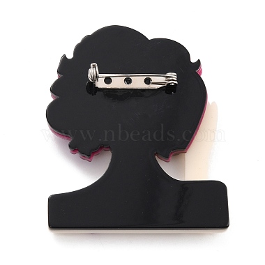 Girl with Glasses Brooch, Fashion Acrylic Safety Lapel Pin for Backpack  Clothes, Old Rose, 65x53x9.5mm, Pin:0.6mm