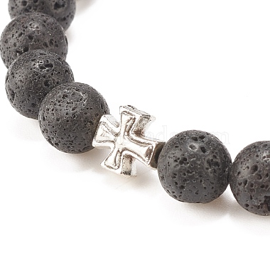 Natural Lava Rock Stretch Bracelet with Alloy Beads(BJEW-JB08192)-6