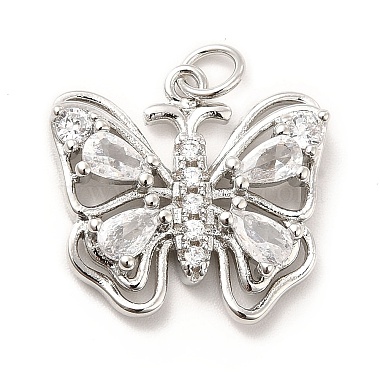 Real Platinum Plated Clear Butterfly Brass+Cubic Zirconia Pendants