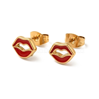 Enamel Lip Stud Earrings with 316 Surgical Stainless Steel Pins(EJEW-A081-11G)-2