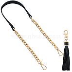 1Pc PU Leather Bag Chains Straps, with Alloy Swivel Clasps, for Bag Replacement Accessories, with 1Pc PU Leather Tassel Pendants, Light Gold, Black, 600x20x9mm(FIND-CL0001-15B)