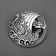 Viking Knot Alloy Brooches for Men, Flat Round, Antique Silver, 35mm(PW-WG49871-04)