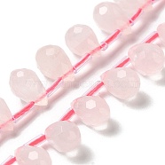 Natural Rose Quartz Beads Strands, Faceted, Top Drilled, Teardrop, 9~10.5x6~6.5mm, Hole: 0.7mm, about 45pcs/strand, 15.59~16.14''(39.6~41cm)(G-H297-B08-01)