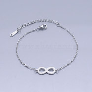 201 Stainless Steel Link Bracelets, with Lobster Claw Clasps, Infinity, Stainless Steel Color, 6-3/4 inch~6-7/8 inch(17.2~17.3cm)(BJEW-T011-JN501-1)