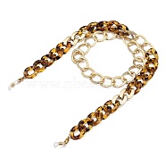 Eyeglasses Chains, Neck Strap for Eyeglasses, with Acrylic & Aluminum & CCB Plastic Curb Chains, 304 Stainless Steel Lobster Claw Clasps and Rubber Loop Ends, Light Gold, Light Khaki, 28.15 inch(71.5cm)(AJEW-EH00222)