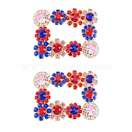 2Pcs Alloy Rhinestone Flower Shoe Decorations, Rectangle Detachable Shoe Buckle Clips, Capri Blue, 48x62x6mm(FIND-FG0002-40A)