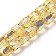 Electroplate Glass Beads Strands, Faceted, Column, Champagne Yellow, 6x6.5mm, Hole: 1mm, about 72pcs/strand, 20.87''(53cm)(EGLA-D030-19G)