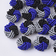 Glass Seed Beads Cabochons, Cluster Beads, with Golden Plated Iron Perforated Disc Settings, Flower, Colorful, 19~20x10~12mm(X-FIND-S321-04B)