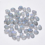 Transparent Spray Painted Glass Charms, with Glitter Powder, Oval, Light Grey, 8.5x6x4.5mm, Hole: 1mm(GLAA-R211-05-D01)