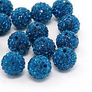 Grade A Rhinestone Beads, Pave Disco Ball Beads, Resin and China Clay, Round, Medium Blue, PP11(1.7~1.8mm), 10mm, Hole: 1.5mm(RB-B026-29)