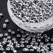 12/0 Electroplate Glass Seed Beads, Round Hole Rocailles, Platinum Plated, 2x2mm, Hole: 0.5mm, 4000pcs/50g(X1-SEED-Q003-02)