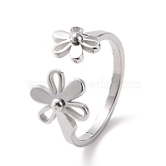 304 Stainless Steel Flower Open Cuff Ring for Women, Stainless Steel Color, US Size 6~9 1/4(16.5~19.1mm)(RJEW-D120-07P)