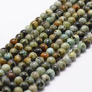 Natural African Turquoise(Jasper) Beads Strands, Round, 8mm, Hole: 1mm, about 48pcs/strand, 15 inch(G-D840-90-8mm)