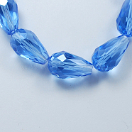 Electroplate Glass Beads Strands, Pearl Luster Plated, Faceted, Drop, Dodger Blue, 11x8mm, Hole: 1mm, about 57~59pcs/strand, 26.38~26.77 inch(EGLA-R008-11x8mm-6)