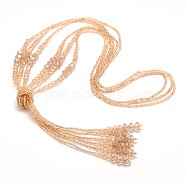 Glass Bead Lariat Necklaces, with Seed Beads, PeachPuff, 44.8 inch(NJEW-O059-04E)