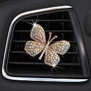 Butterfly Alloy Rhinestone Car Air Vent Clips, Cute Automotive Interior Trim, with Magnetic Ferromanganese Iron & Plastic Clip, Indicolite, 30x40mm(AUTO-PW0001-02C)