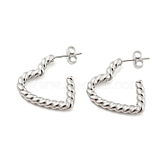 304 Stainless Steel Stud Earring, Half Hoop Earrings for Women, Twist Heart Ring, Stainless Steel Color, 22x3mm(EJEW-C067-14P)