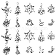 60Pcs 10 Style Tibetan Style Alloy Pendants, Christmas Theme, Mixed Shapes, Antique Silver, 13.5~30x10~22x1.5~5.5mm, Hole: 0.7~2.5mm, 6pcs/style (FIND-FS0001-27)