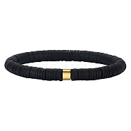 Polymer Clay Heishi Surfer Stretch Bracelet with 304 Stainless Steel Beaded, Preppy Bracelet, Black, Inner Diameter: 2 inch(5.2cm)(BJEW-SW00112-01)