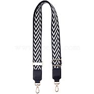 Adjustable Cotton Bag Handles, with Alloy Swivel Clasps, for Bag Straps Replacement Accessories, Stripe Pattern, Champagne Yellow, Gold, Black, 850x50x12mm, Alloy Swivel Clasps: 50x26x6mm(FIND-WH0053-50KCG-B)