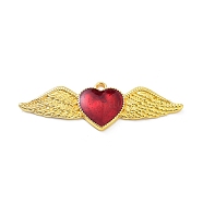 Alloy Enamel Pendants, Golden, Heart with Wing Charm, Golden, 53.5x18x3mm, Hole: 1.8mm(ENAM-P252-10G)