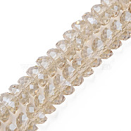 Electroplate Transparent Glass Beads Strands, Faceted, Half Round, Wheat, 9x5mm, Hole: 1.6mm, about 75pcs/strand, 16.14 inch(41cm)(EGLA-N002-37-F03)