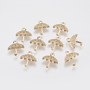 Brass Micro Pave Cubic Zirconia Charms, Umbrella, Real 18K Gold Plated, 10x10x2mm, Hole: 1mm(KK-A144-002G)